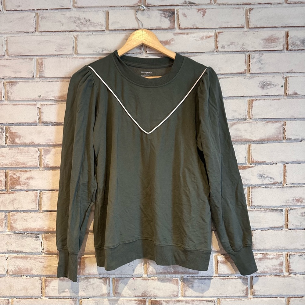 Summersalt The Softest French Terry Contrast Puff-Sleeve Pullover Green